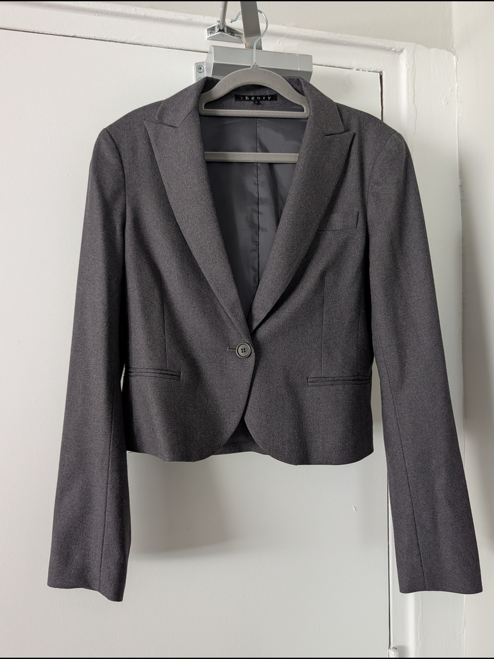 Theory Charcoal Gray Single-Button Tailored Blazer
